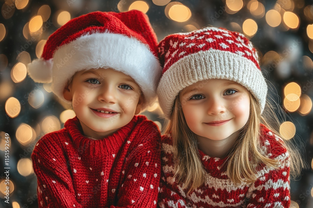 Kids enjoying the warmth of Christmas lights in a cozy, festive setting with soft gradients and minimalistic design Kids enjoying the warmth of Christmas lights in a cozy, festive setting with soft gradients and minimalistic design