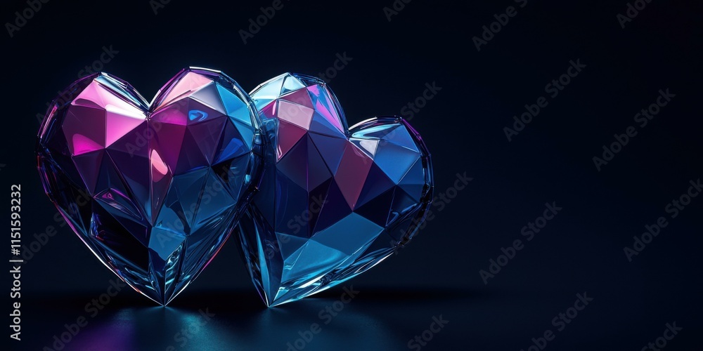 Fototapeta premium Intricate crystal hearts studio setting digital art dark background