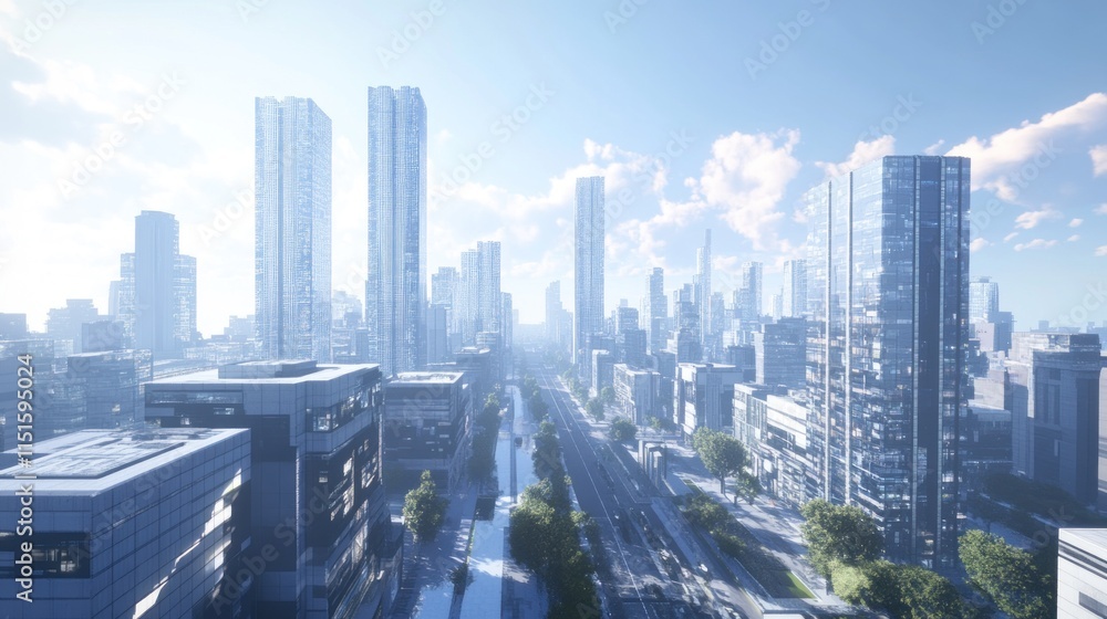 Fototapeta premium Futuristic Cityscape: A Modern Metropolis Under a Clear Sky