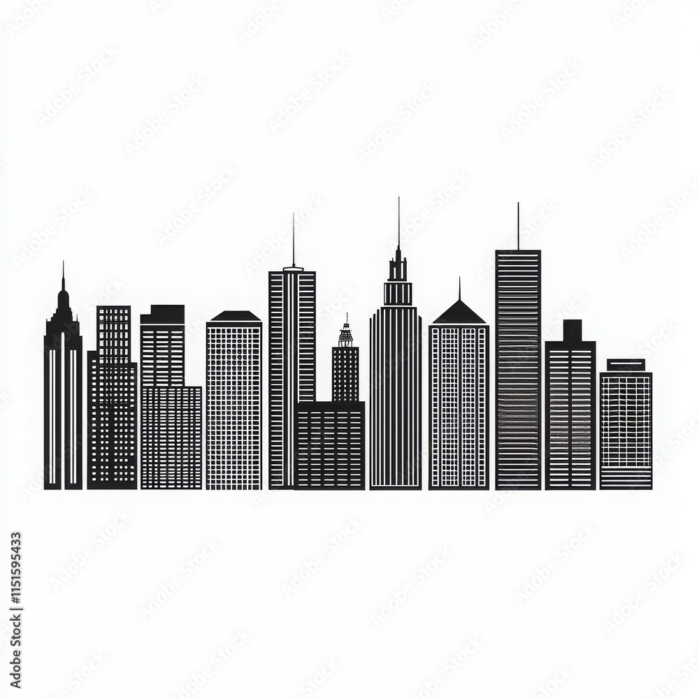 Fototapeta premium Minimalist City Skyline in Black and White
