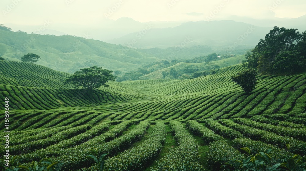 green tea field on a hillside green tea field on a hillside