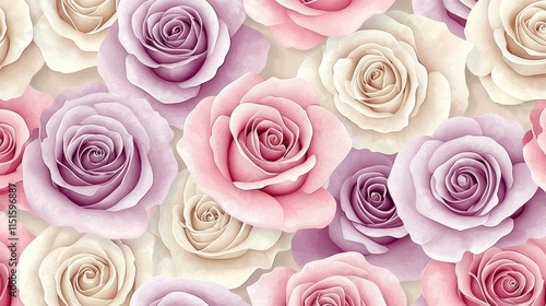 Pastel roses, romantic floral pattern