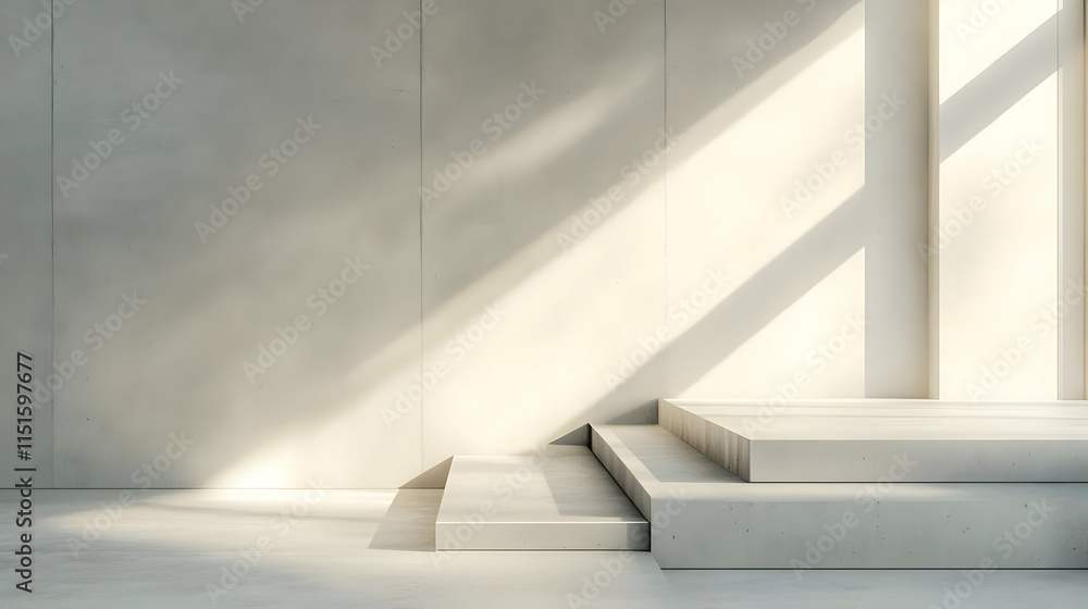 Obraz premium Sunlit Modern Architecture: Concrete Steps and Minimalist Interior