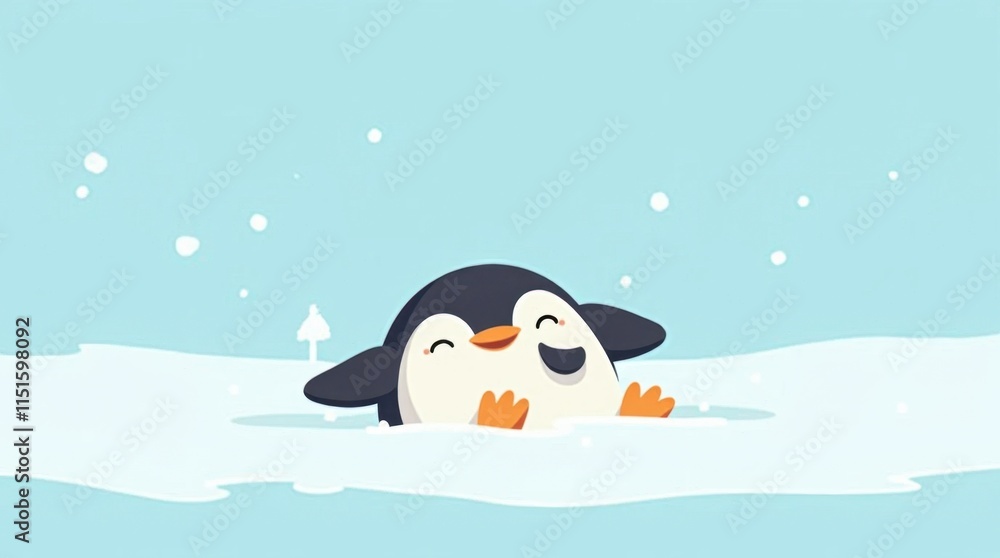 Fototapeta premium Cheerful Penguin Sliding on Ice