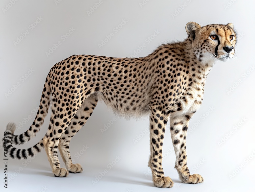 a cheetah standing in front of a white background a cheetah standing in front of a white background