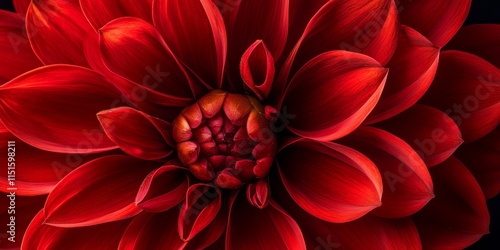 Close up of a vibrant red flower showcasing pollen against a dark background, highlighting the intricate details of the red flower and its stunning features. The red flower captivates with its beauty.