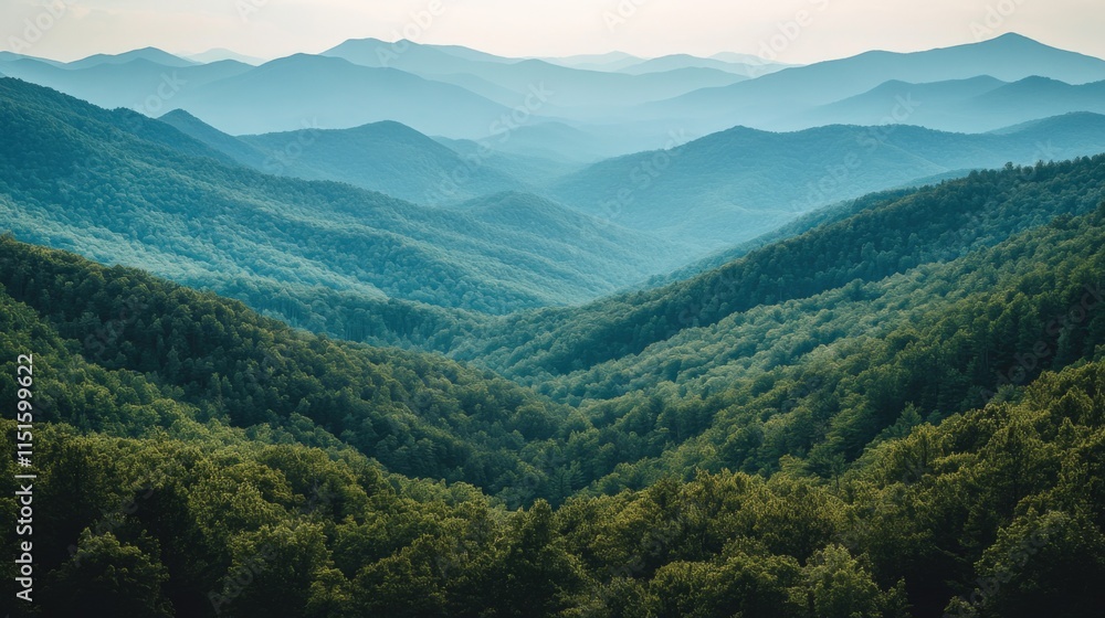mountain range covered in trees fading into the distance mountain range covered in trees fading into the distance