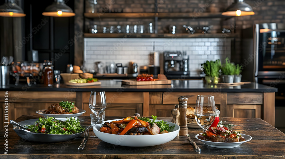 A Delicious Meal in a Rustic Modern Kitchen A Delicious Meal in a Rustic Modern Kitchen