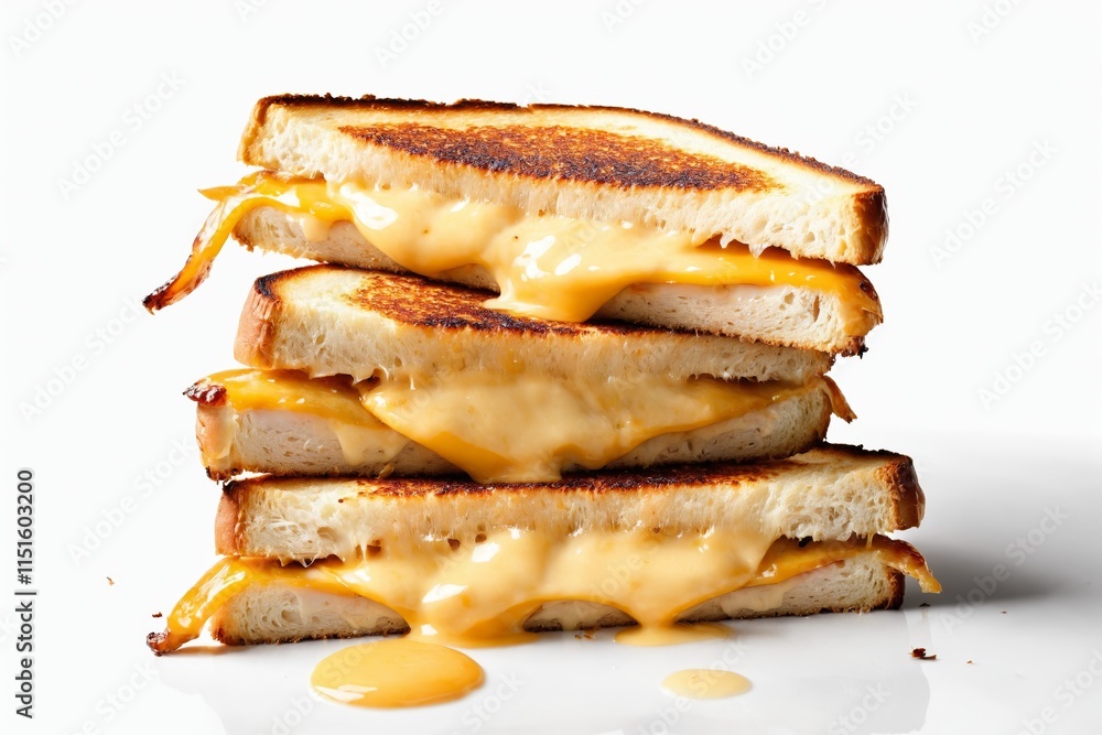 Stack of three grilled cheese sandwiches with melting cheese Stack of three grilled cheese sandwiches with melting cheese