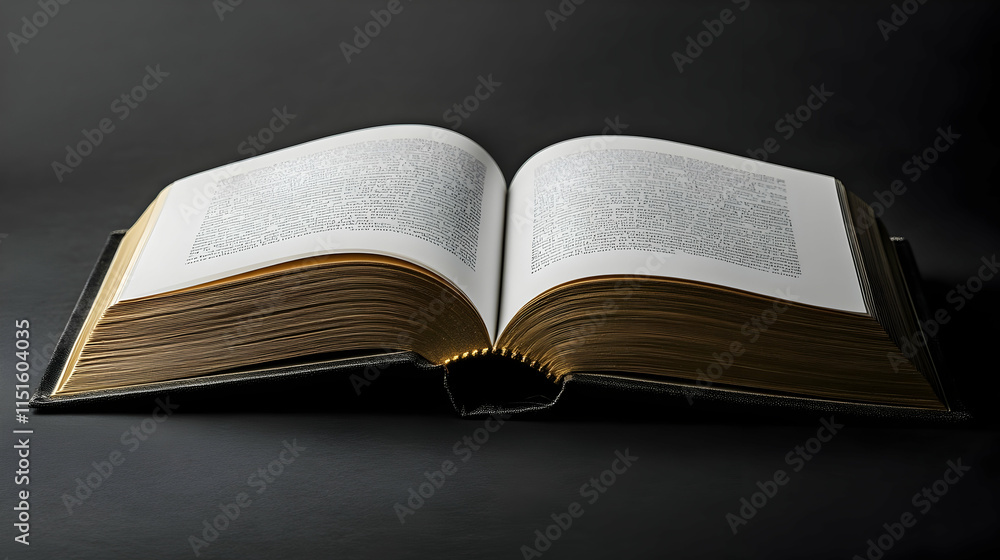 An open book with visible text, showcasing its pages and golden edges. An open book with visible text, showcasing its pages and golden edges.
