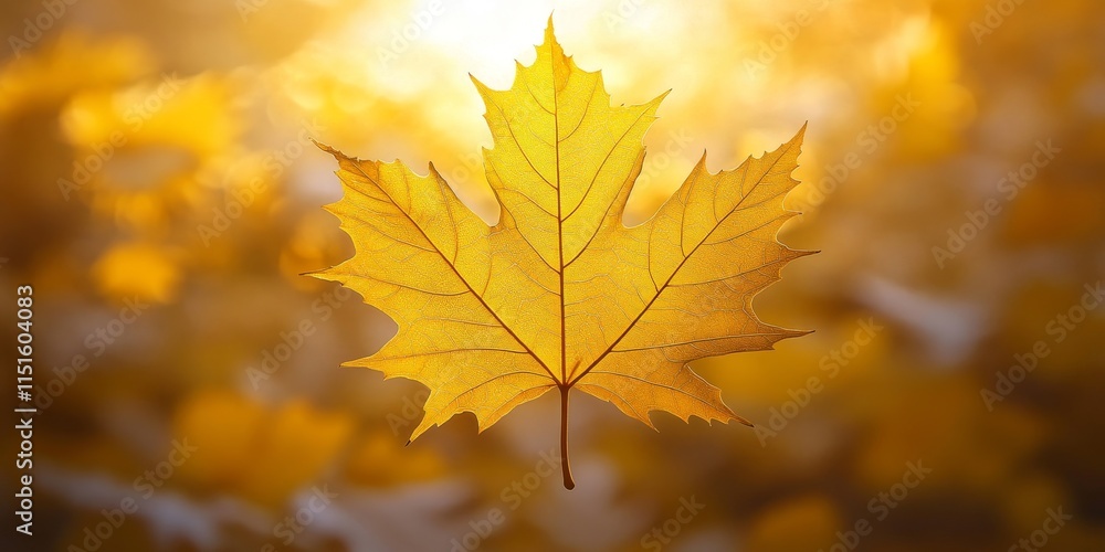 Vibrant yellow maple leaf showcasing striking veins as it catches the warm glow of golden sunlight, emphasizing the beauty of nature in this eye catching scene. Perfect for nature enthusiasts. Vibrant yellow maple leaf showcasing striking veins as it catches the warm glow of golden sunlight, emphasizing the beauty of nature in this eye catching scene. Perfect for nature enthusiasts.