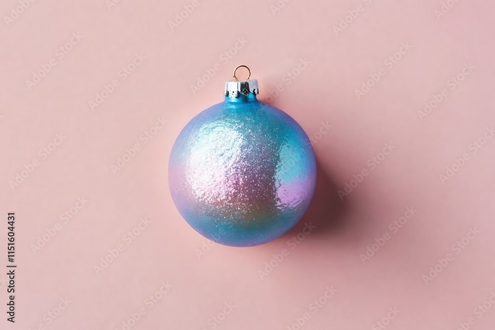 Iridescent christmas ornament on pink background Iridescent christmas ornament on pink background