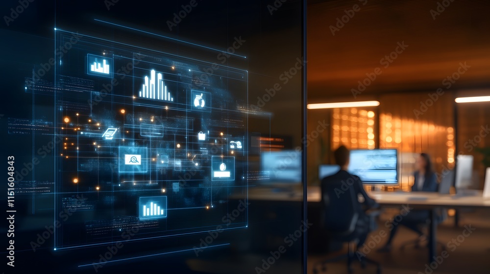 A tech-savvy office with employees engaging in remote and on-site collaboration, featuring advanced communication tools A tech-savvy office with employees engaging in remote and on-site collaboration, featuring advanced communication tools
