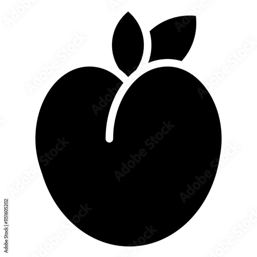 Plum Icon, Black And White Glyph Icon Symbol