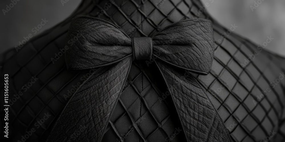 Elegant black luxurious dress featuring a bow, showcased from the rear view. This fashion and beauty piece highlights the stunning details of the black luxurious dress. Elegant black luxurious dress featuring a bow, showcased from the rear view. This fashion and beauty piece highlights the stunning details of the black luxurious dress.