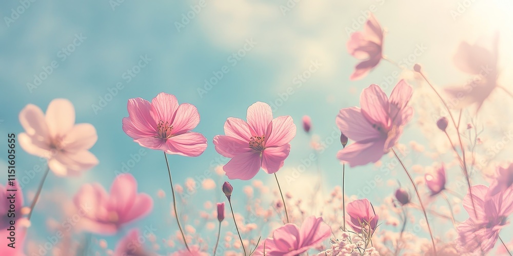 Delicate pink flowers gently sway against a serene sky backdrop, creating a beautiful contrast with the vibrant hues of nature. Enjoy the captivating beauty of pink flowers in this tranquil scene. Delicate pink flowers gently sway against a serene sky backdrop, creating a beautiful contrast with the vibrant hues of nature. Enjoy the captivating beauty of pink flowers in this tranquil scene.