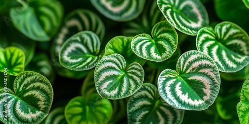 Peperomia argyreia features unique leaves that exhibit a striking pattern resembling watermelon rinds, showcasing the distinct beauty of Peperomia argyreia in nature. photo