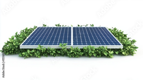 Sustainable Energy: Solar Panel nestled in Lush Greenery against a White Background photo