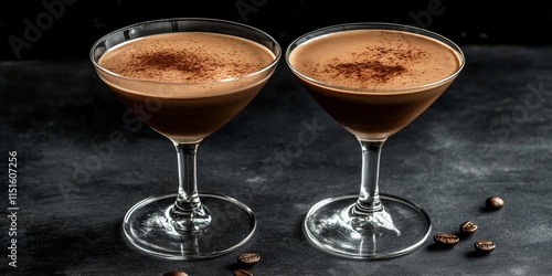 Chocolate coffee liqueur mixed with Bailey s liqueur creates a delightful cocktail experience. This chocolate coffee liqueur cocktail is beautifully presented on a background of black boards. photo