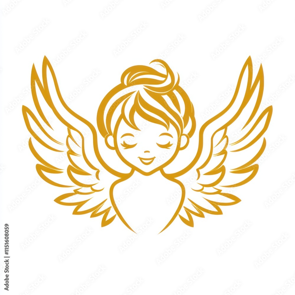 Fototapeta premium Golden cherubic angel with wings.