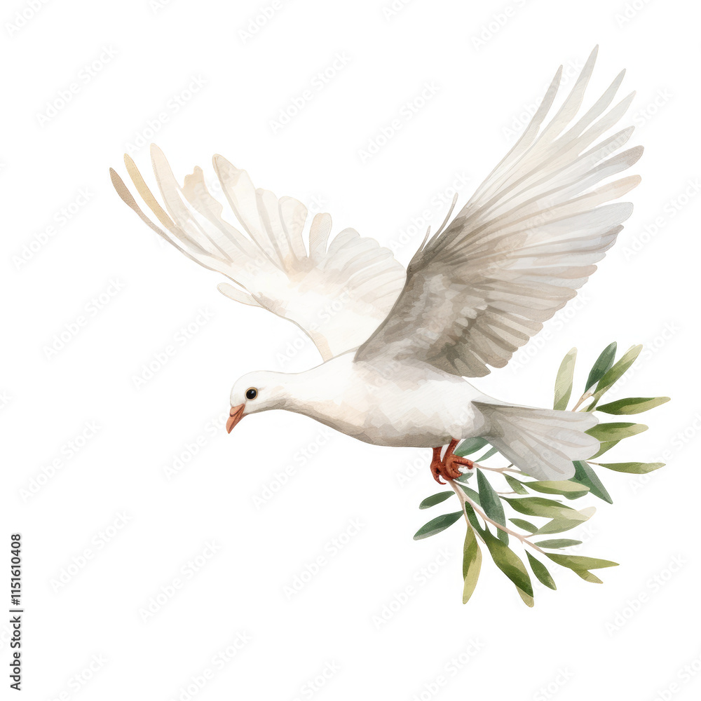 Obraz premium White Dove Soaring High Carrying an Olive Branch