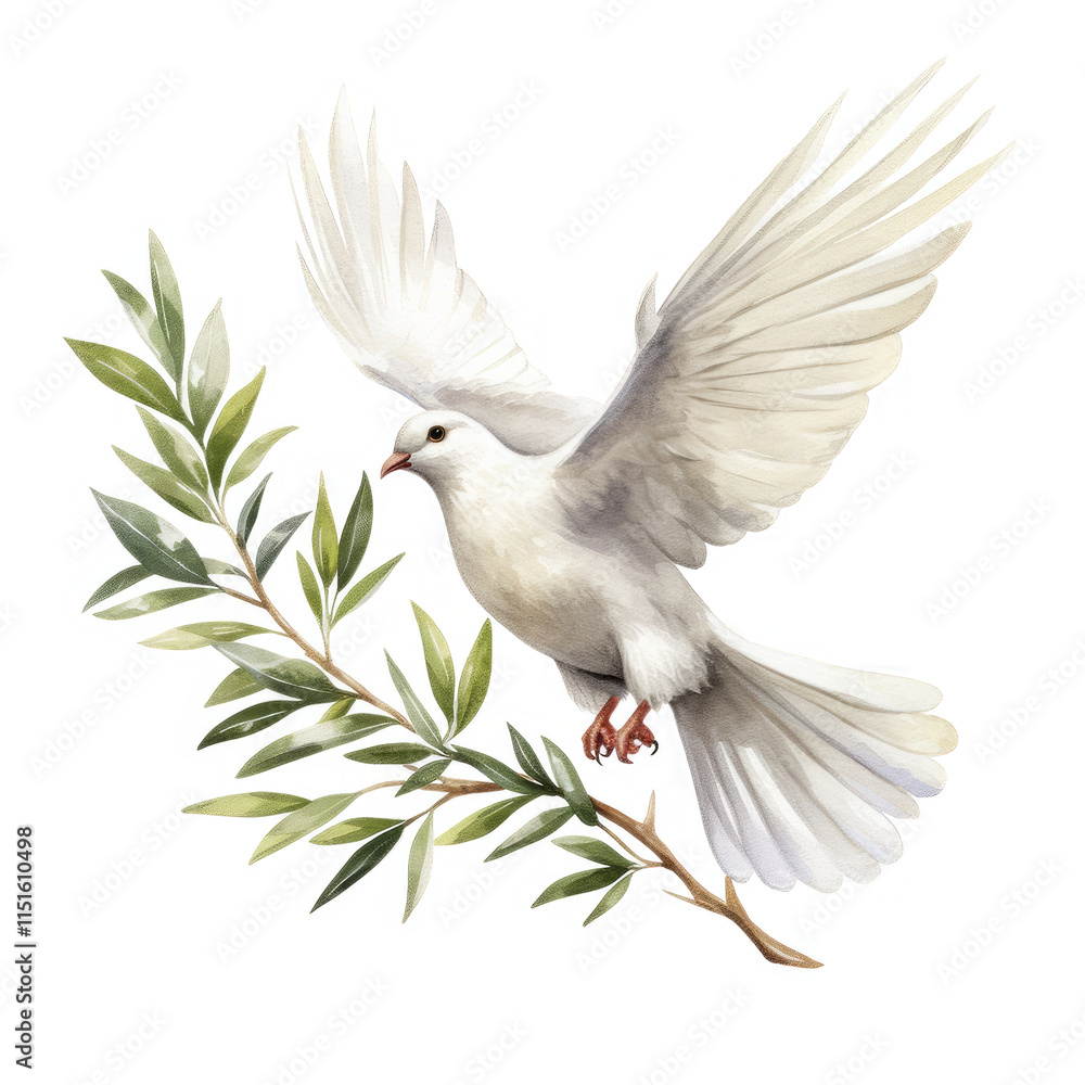 Fototapeta premium White Dove Soaring With Olive Branch Symbol Of Peace