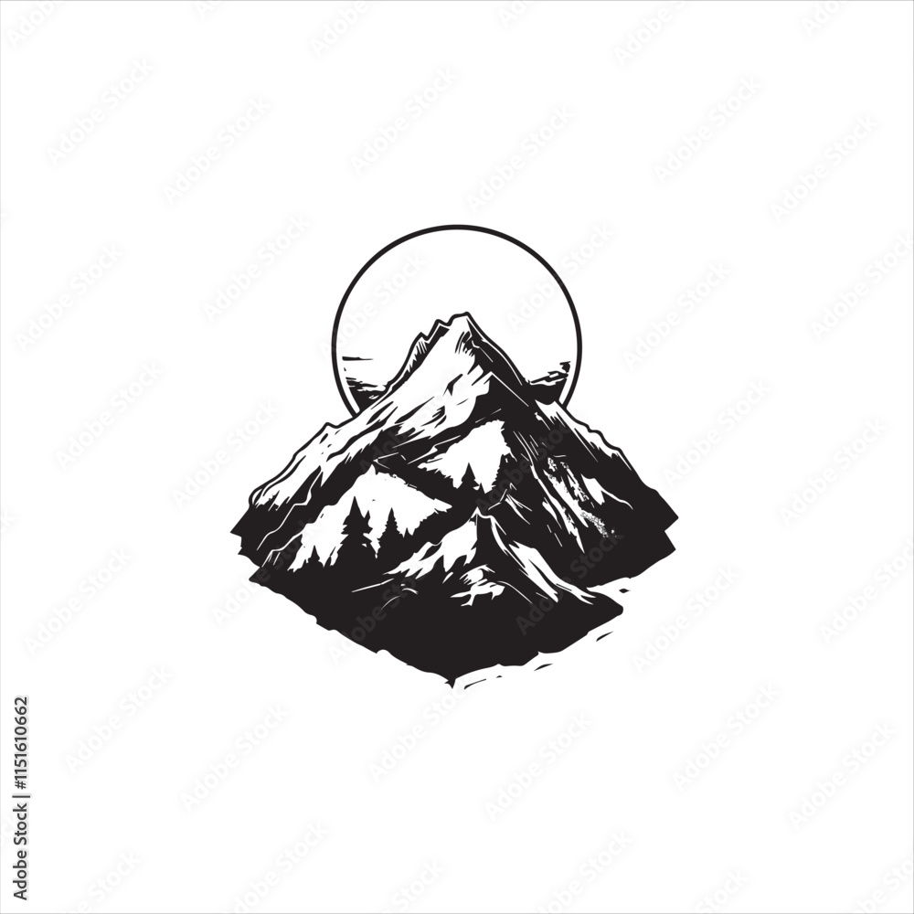Fototapeta premium black and white mountains, illustration, vector, nature, mountain, object, pattern, 
