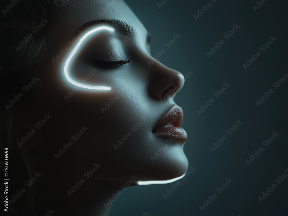 Neon Lines: Crafting a Striking Portrait of a Woman's Face Through Vibrant Colors and Artistic Expression Neon Lines: Crafting a Striking Portrait of a Woman's Face Through Vibrant Colors and Artistic Expression