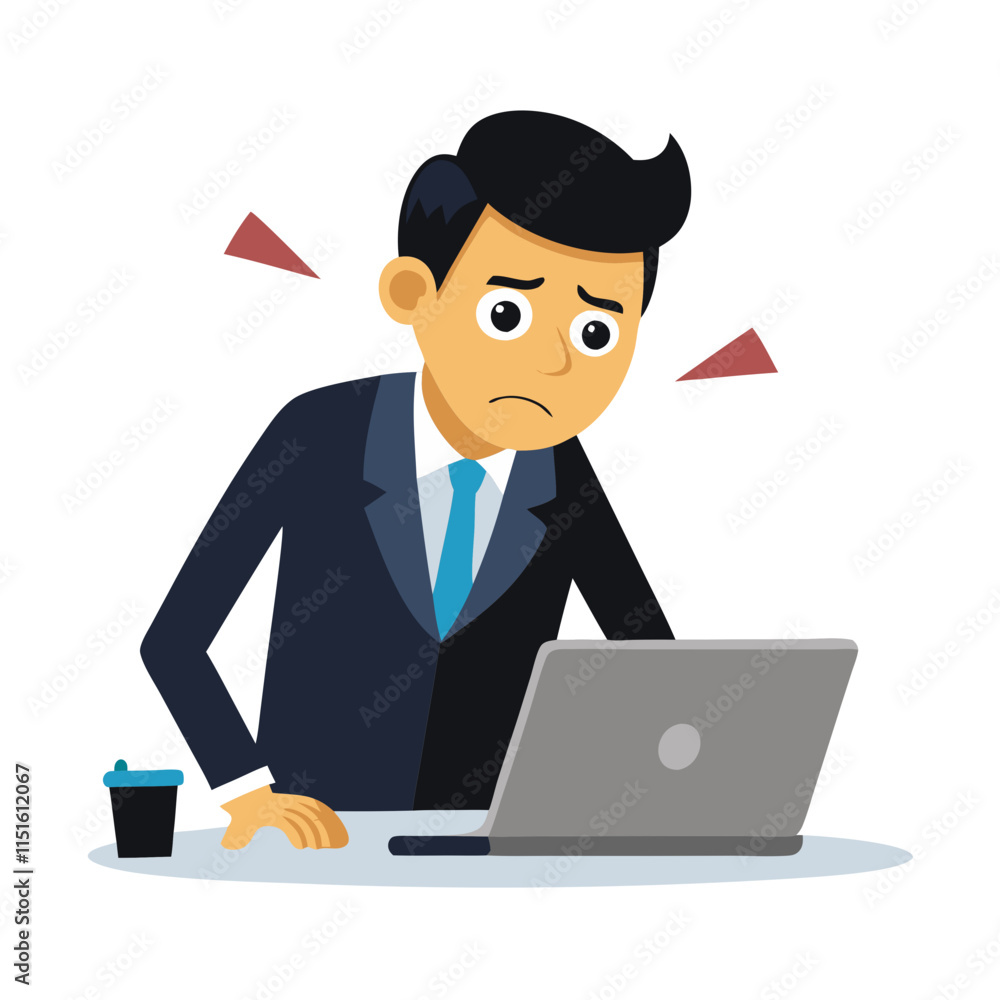 Businessman tried and sleepy with working hard vector image, Isolated on white background.
