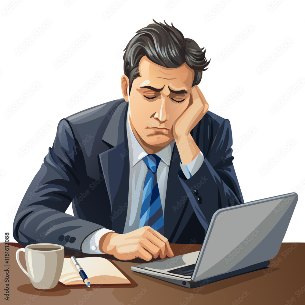 Businessman tried and sleepy with working hard vector image, Isolated on white background.
Businessman tried and sleepy with working hard vector image, Isolated on white background.