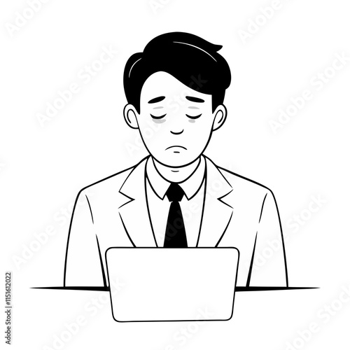 Businessman tried and sleepy with working hard vector image, Isolated on white background.
