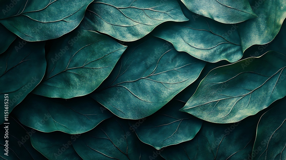 Obraz premium Deep Green Lush Overlapping Leaves Pattern
