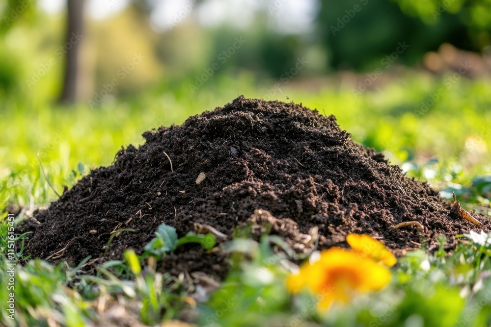 Fototapeta premium Composting action organic soil creation garden landscape natural environment close-up viewpoint enhancing soil quality through composting techniques