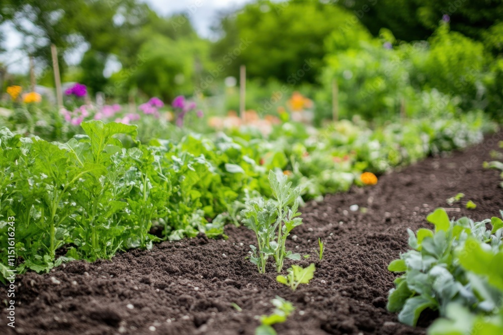 Nurturing healthy soil in a community garden with vibrant vegetables urban environment close-up view sustainable gardening practices Nurturing healthy soil in a community garden with vibrant vegetables urban environment close-up view sustainable gardening practices