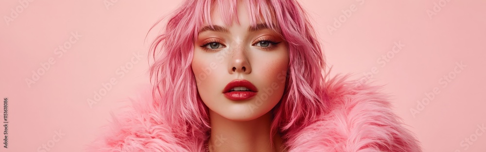 Fashionable Woman in Monochrome Pink Style Fashionable Woman in Monochrome Pink Style