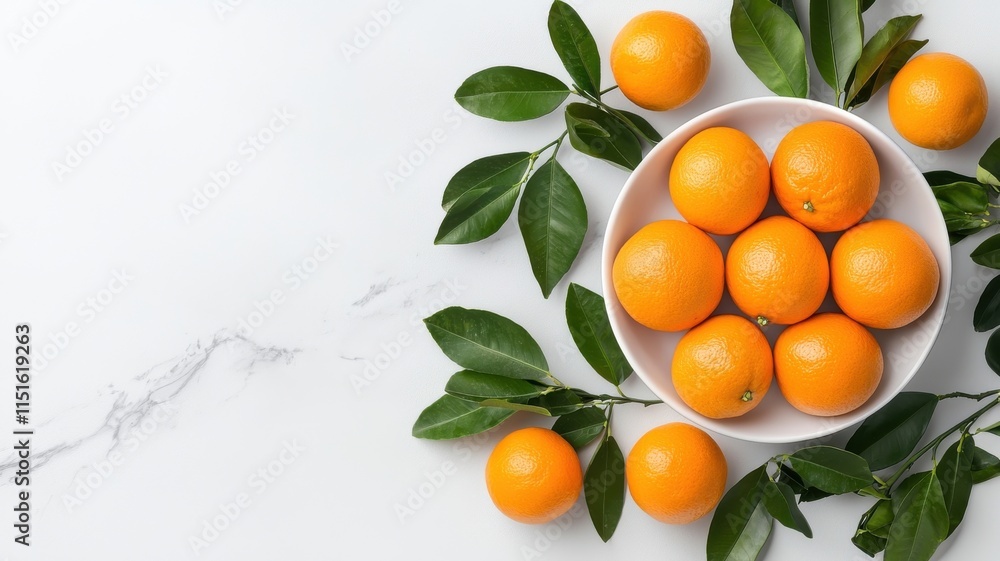 Fresh Organic Oranges in Bowl Surrounded by Green Leaves Fresh Organic Oranges in Bowl Surrounded by Green Leaves