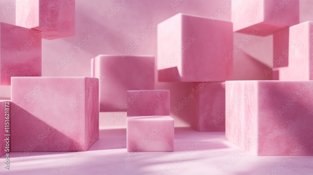Pink Cubes Abstract Composition: A Study in Light and Shadow Pink Cubes Abstract Composition: A Study in Light and Shadow