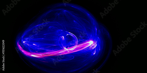 the black background with an abstract pattern resembles a spiral galaxy with twisting lights