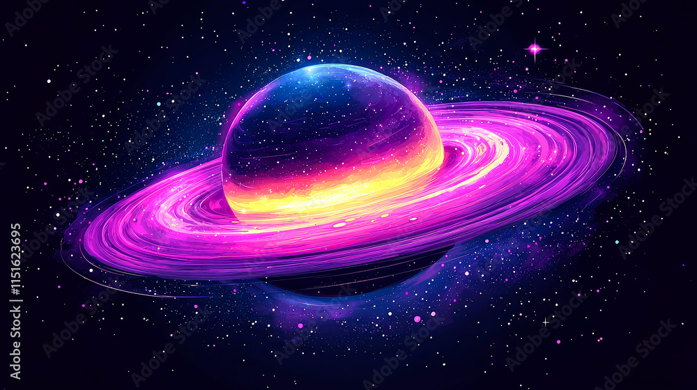 Naklejka premium Vibrant planet with glowing rings in space.