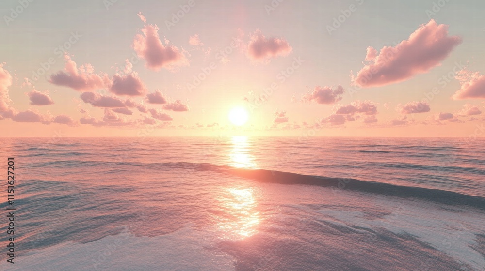 Obraz premium Tranquil coastal sunset a serene reflection over the ocean landscape