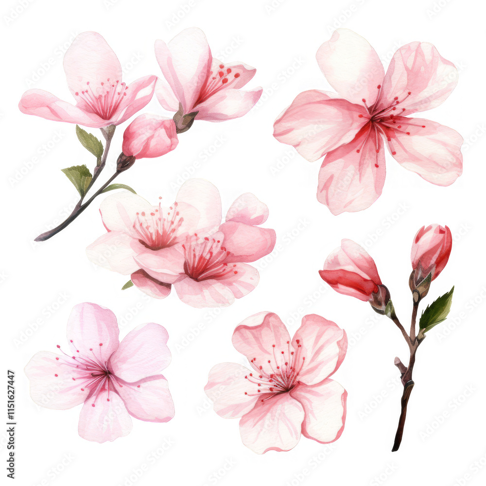 Fototapeta premium Delicate Pink Blossoms Watercolor Floral Art