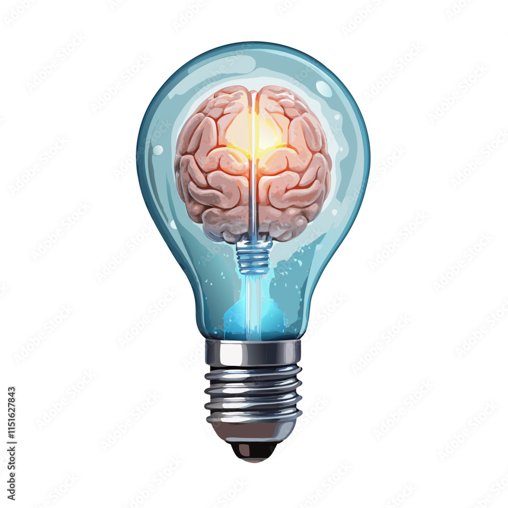 Light bulb with a brain inside vector image, Isolated on white background.
Light bulb with a brain inside vector image, Isolated on white background.