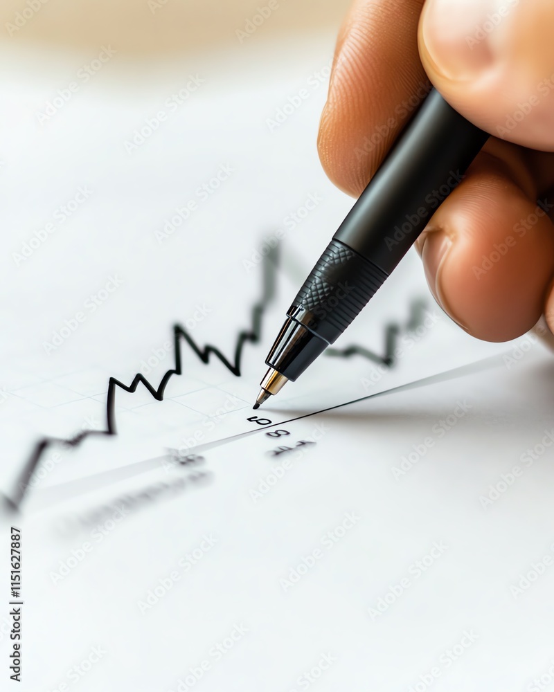 Human hand with a pen drawing a rising candlestick chart on a clean white background, representing financial success, business growth, and market analysis in 3D Human hand with a pen drawing a rising candlestick chart on a clean white background, representing financial success, business growth, and market analysis in 3D