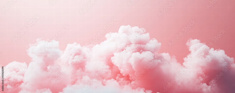 Fototapeta premium Pink pastel watercolor background with white clouds. Abstract pink sky banner template. White clouds in the pink sky. Happy Valentine's Day