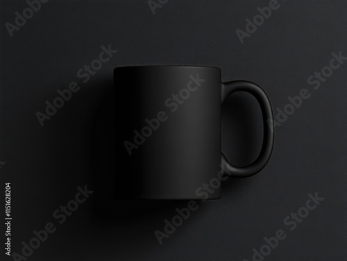 Black coffee mug mockup displayed in a sterile operation room environment showcasing a minimalistic design photo