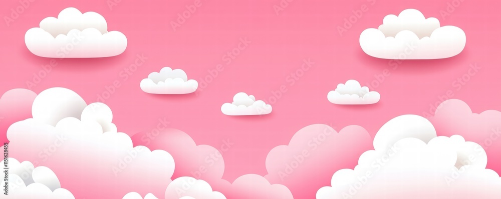 Pink pastel watercolor background with white clouds. Abstract pink sky banner template. White clouds in the pink sky. Happy Valentine's Day Pink pastel watercolor background with white clouds. Abstract pink sky banner template. White clouds in the pink sky. Happy Valentine's Day