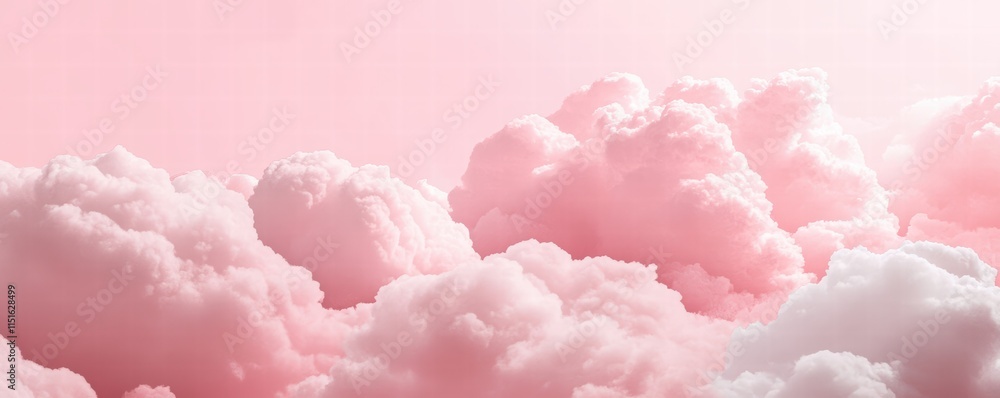 Fototapeta premium Pink pastel watercolor background with white clouds. Abstract pink sky banner template. White clouds in the pink sky. Happy Valentine's Day