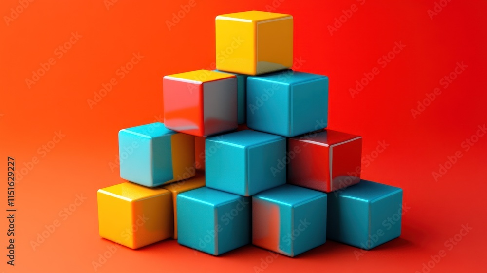 Colorful Cubes Pyramid: A 3D Render of Stacked Blocks Colorful Cubes Pyramid: A 3D Render of Stacked Blocks