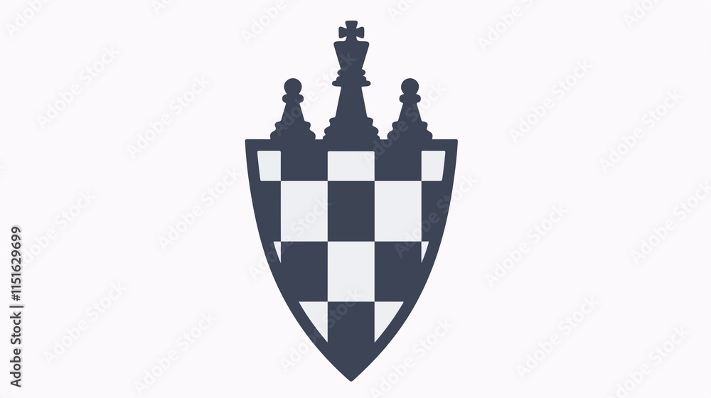Chessboard Icon Silhouette Shield Vector Illustration