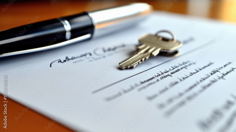 A pen rests near a contract, with keys symbolizing the excitement of a fresh start in the journey toward homeownership A pen rests near a contract, with keys symbolizing the excitement of a fresh start in the journey toward homeownership